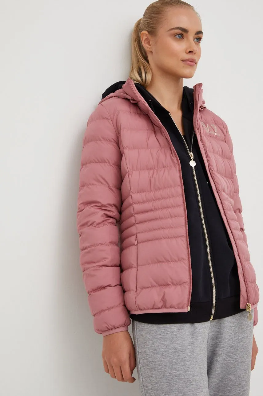 EA7 Ladies Core Lady packable Hooded Puffer Jacket-Rose