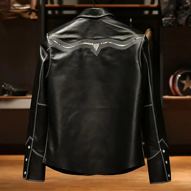Eerie Embroided Black Leather Shirt