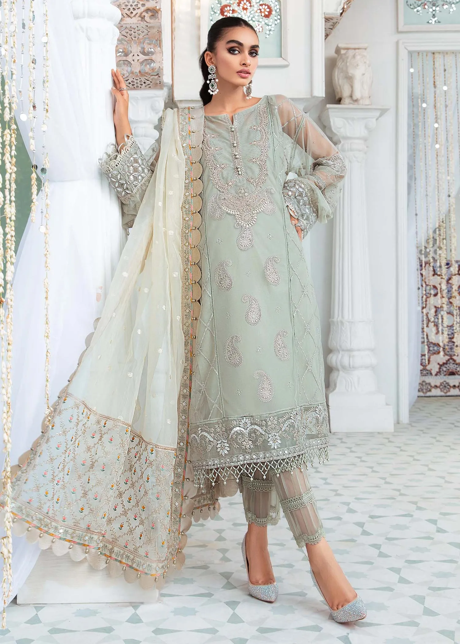 EL-22-03-Pista Green | Maria.B. Lawn Eid Collection 2022 | Unstitched Embroidered Lawn Suit