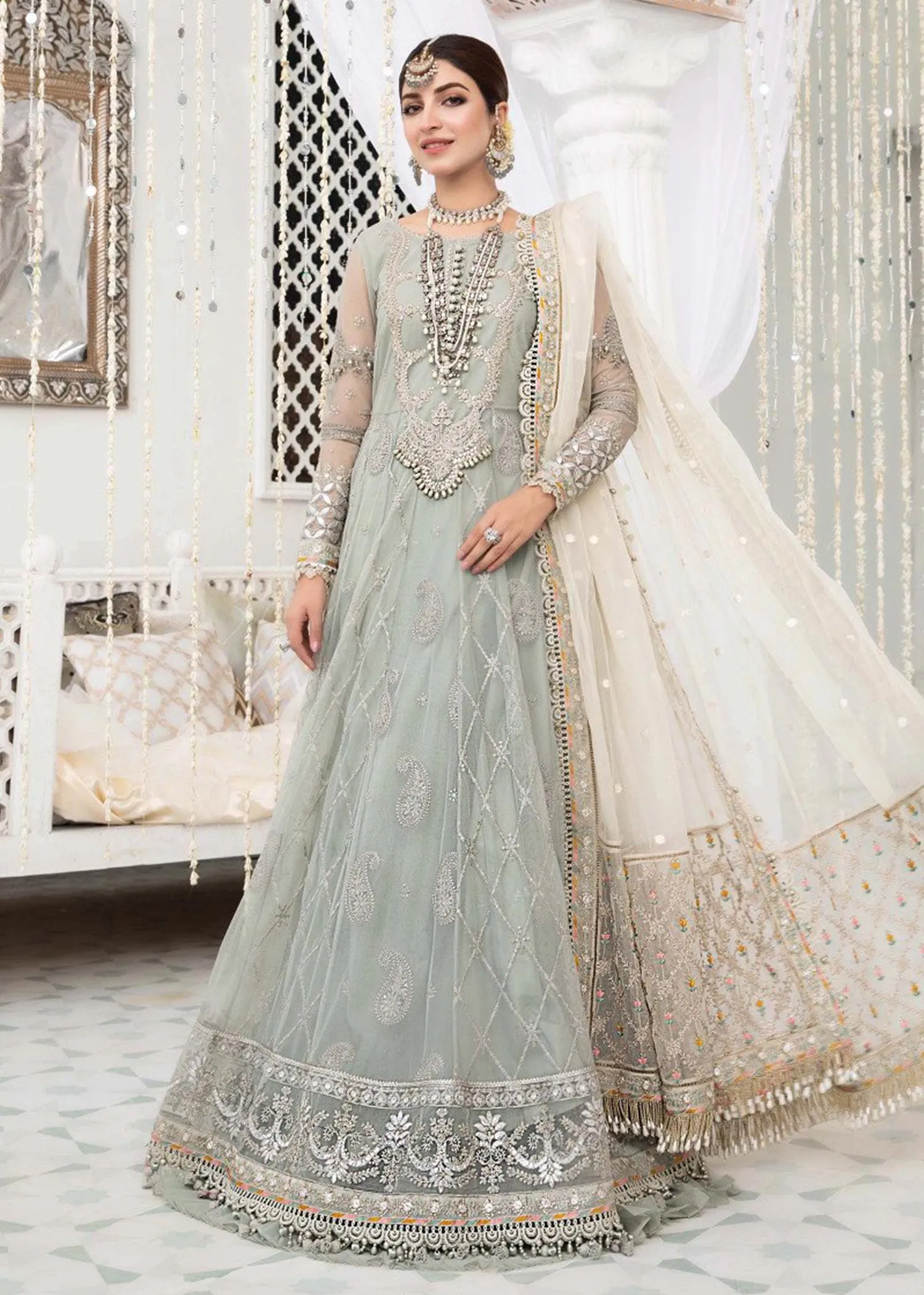 EL-22-03-Pista Green | Maria.B. Lawn Eid Collection 2022 | Unstitched Embroidered Lawn Suit