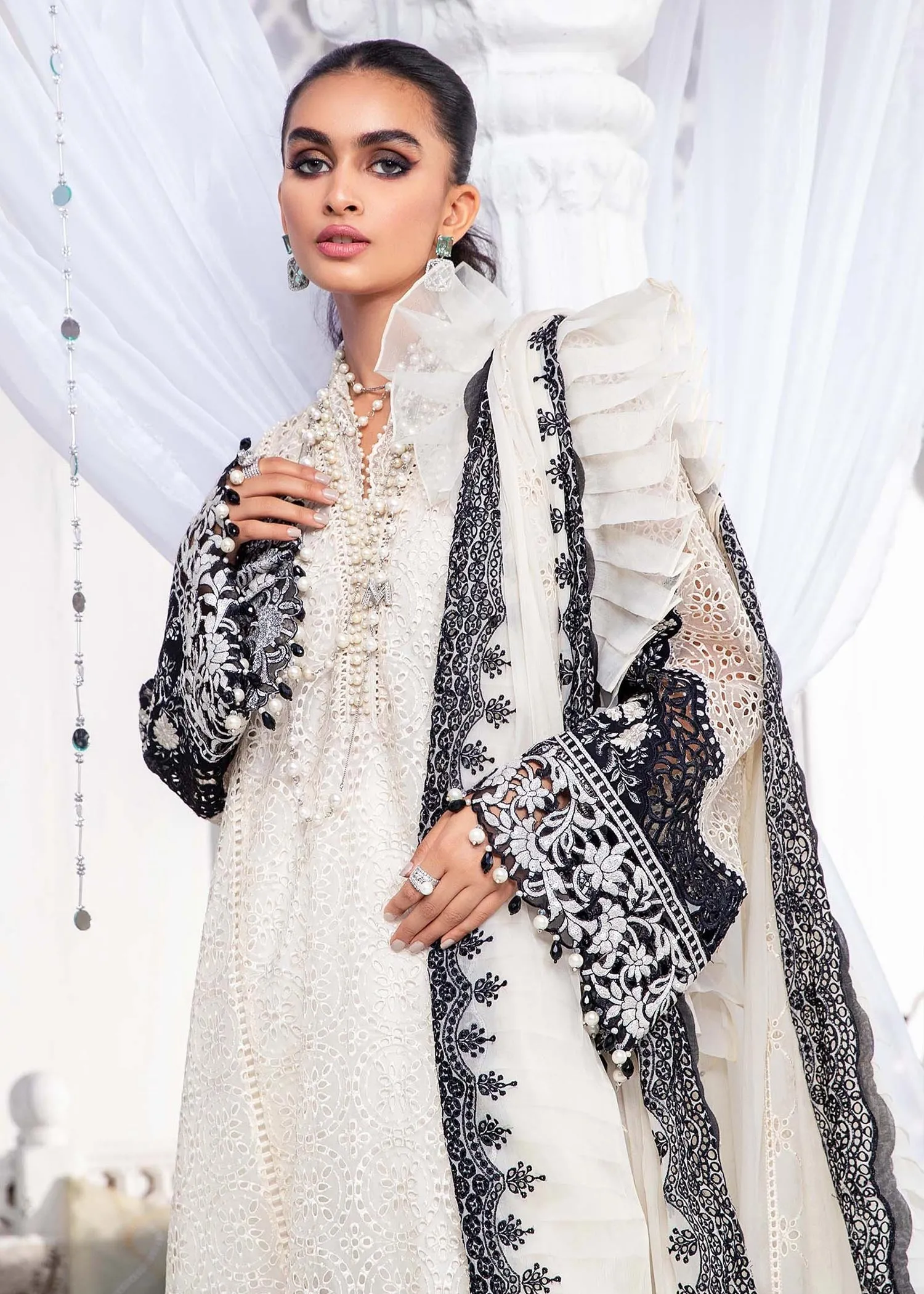 EL-22-05-Off White and Black | Maria.B. Lawn Eid Collection 2022 | Unstitched Embroidered Lawn Suit