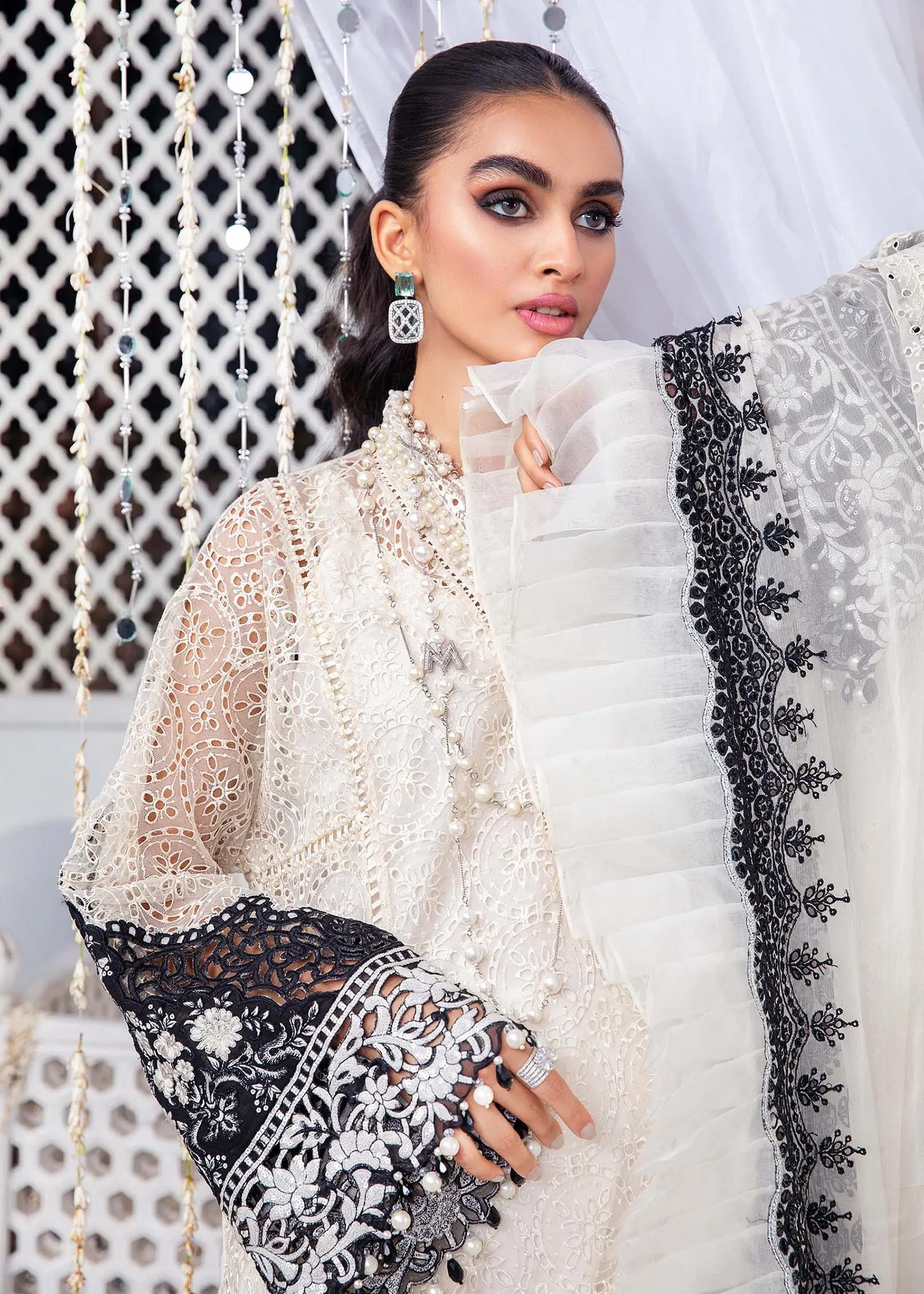 EL-22-05-Off White and Black | Maria.B. Lawn Eid Collection 2022 | Unstitched Embroidered Lawn Suit