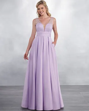 Elegant 2019 Lace Satin Ruffles Bridesmaid Dresses V-Neck Floor Length