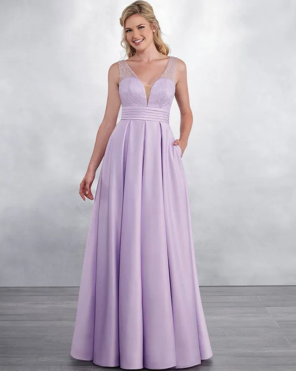 Elegant 2019 Lace Satin Ruffles Bridesmaid Dresses V-Neck Floor Length