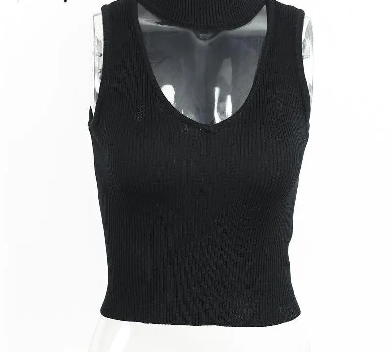 Elegant halter v neck knitted jumper sleeveless wine red party tank top vintage gray crop top