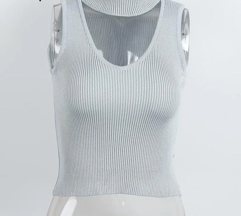 Elegant halter v neck knitted jumper sleeveless wine red party tank top vintage gray crop top