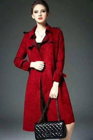 Elegant mid-length slim fit suede windbreaker