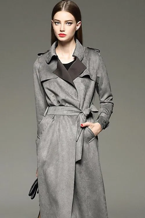 Elegant mid-length slim fit suede windbreaker