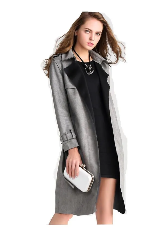 Elegant mid-length slim fit suede windbreaker