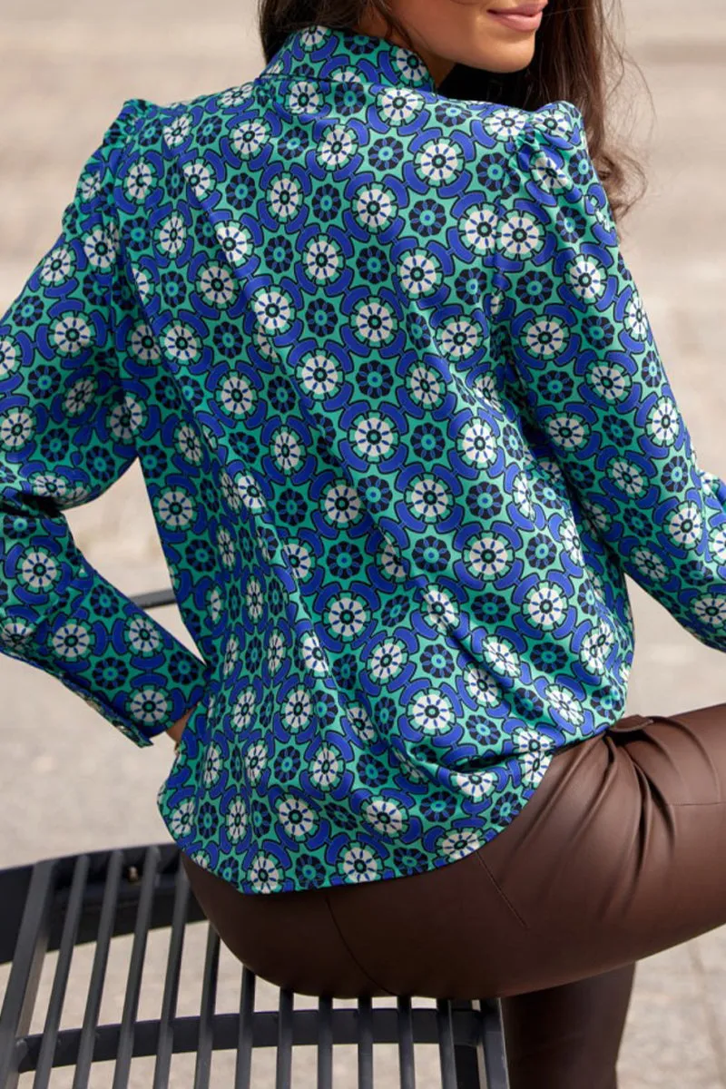 Elegant Print Patchwork Shirt Collar Tops