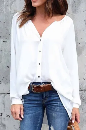 Elegant Solid V Neck Tops