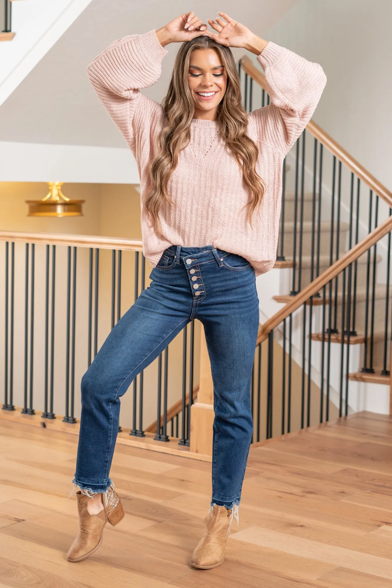 Elsie High Rise Criss Cross Button Down Straight