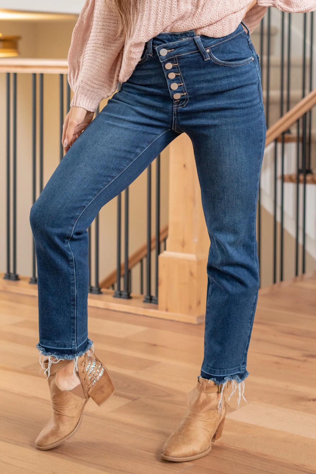 Elsie High Rise Criss Cross Button Down Straight