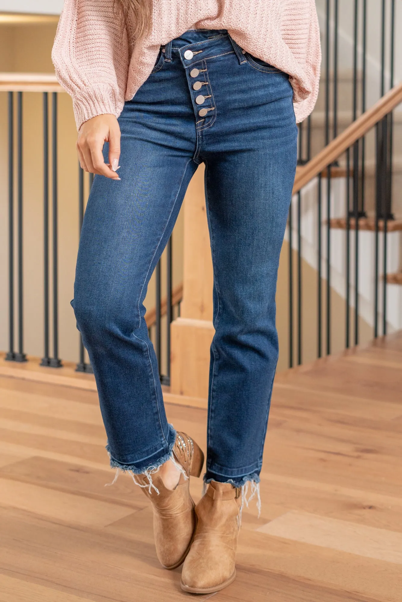 Elsie High Rise Criss Cross Button Down Straight