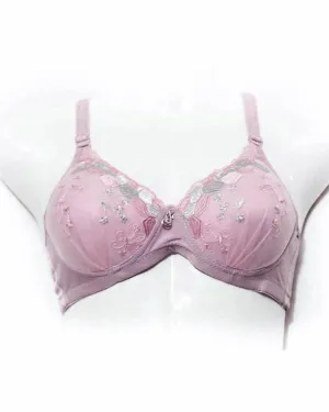 Embroidered Single Padded Purple Bra