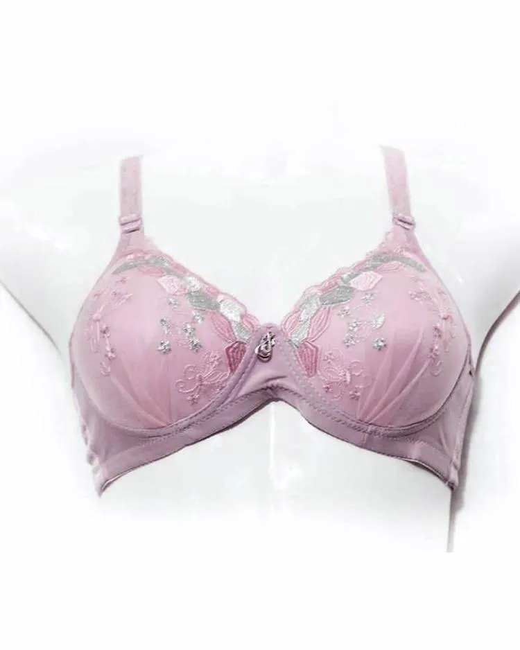 Embroidered Single Padded Purple Bra