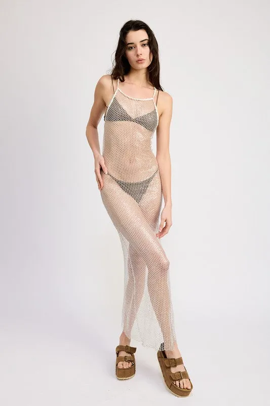 Emory Park FISHNET HALTER MAXI DRESS