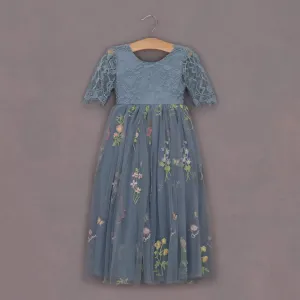 Enchanted Dress - Embroidered Dusty Blue Lace