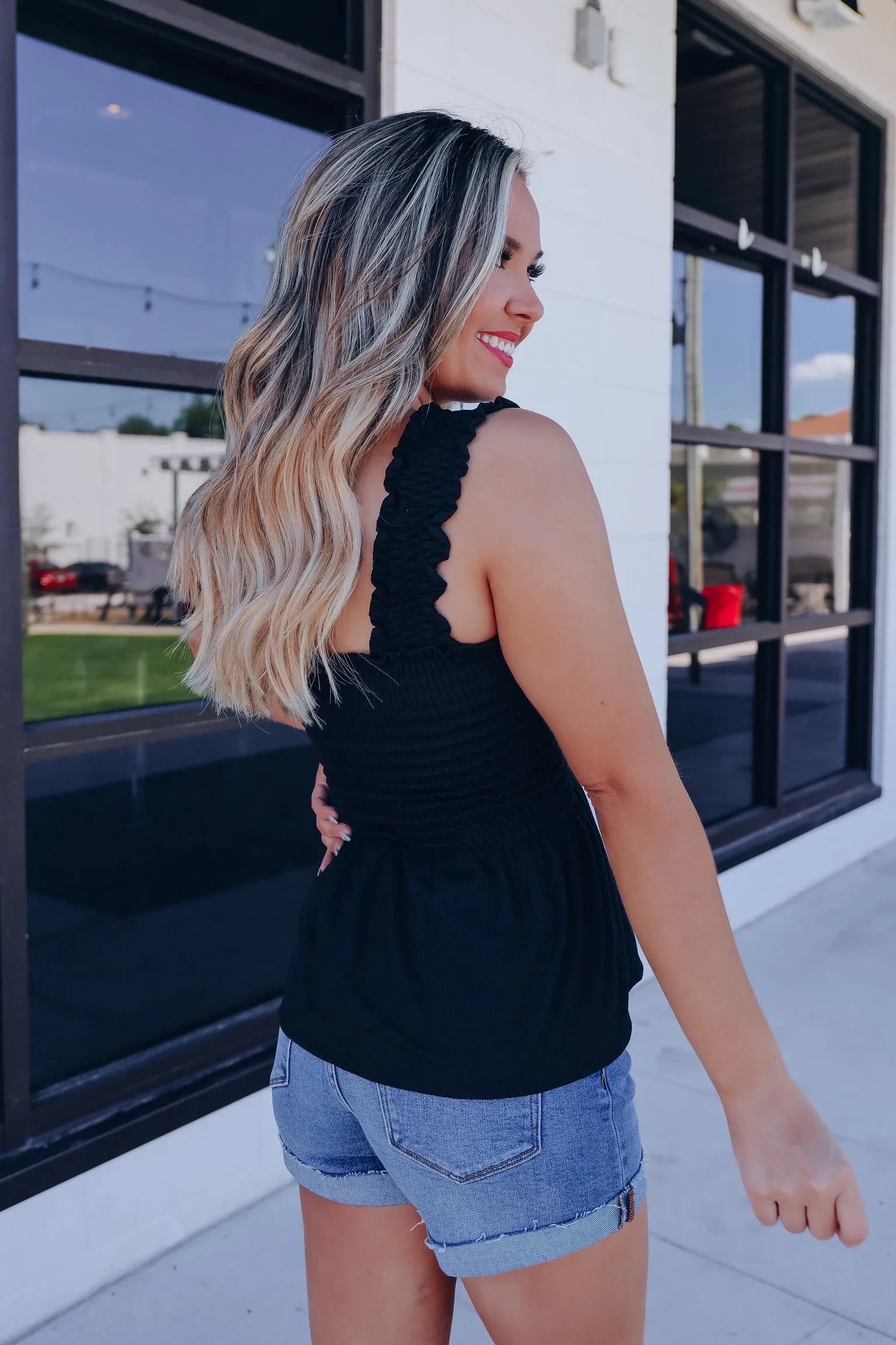 Endless Summer Smocked Peplum Top - Black