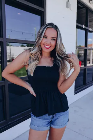 Endless Summer Smocked Peplum Top - Black