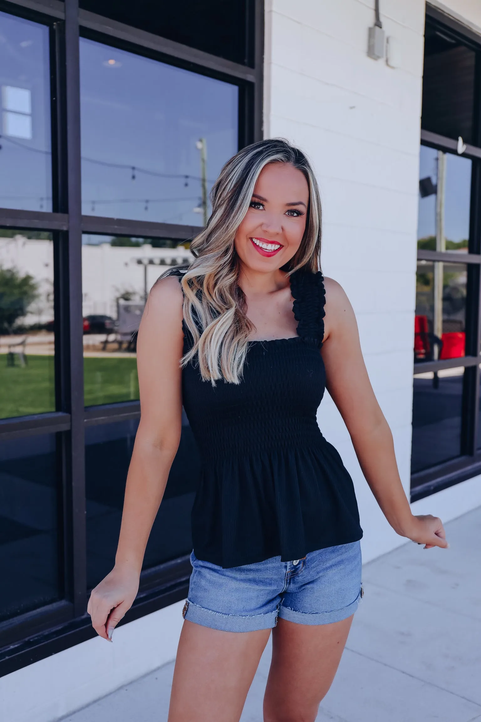 Endless Summer Smocked Peplum Top - Black