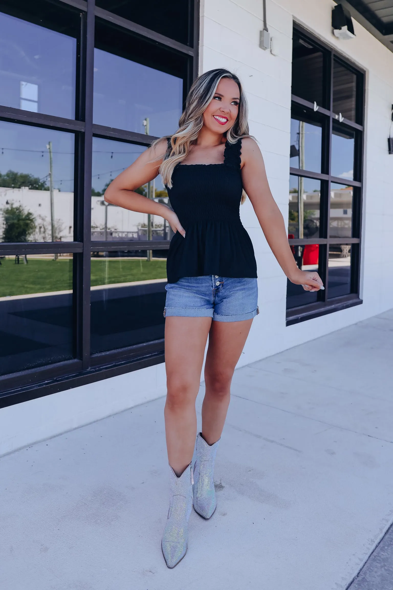 Endless Summer Smocked Peplum Top - Black