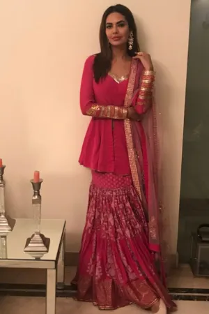 Esha Gupta in our Printed & Sequence Gota Embroidered Skirt Set