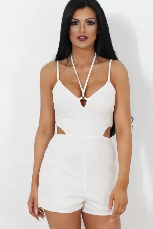 Fai White Cut Out Halter Neck Playsuit