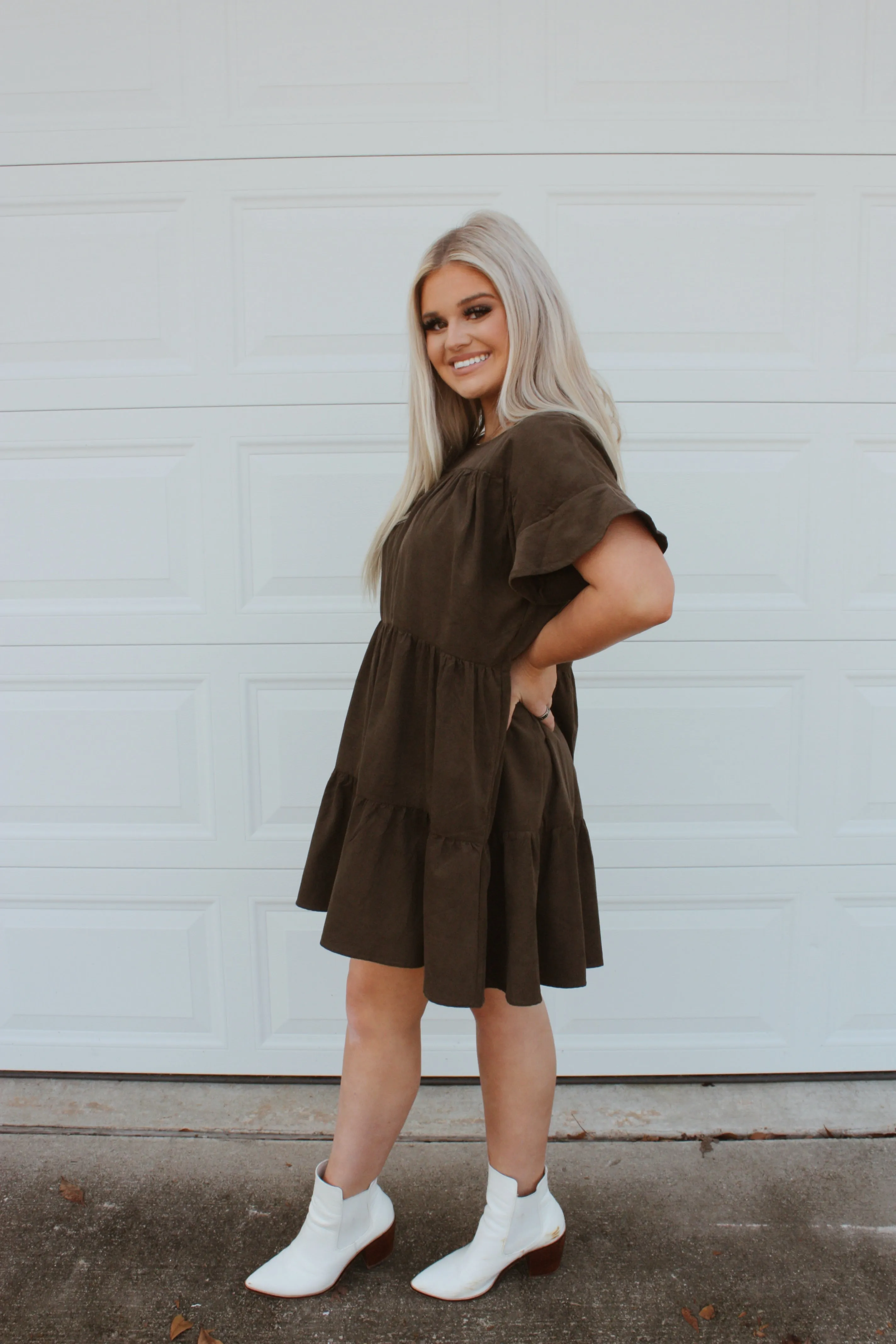 Fall Olive Corduroy Dress