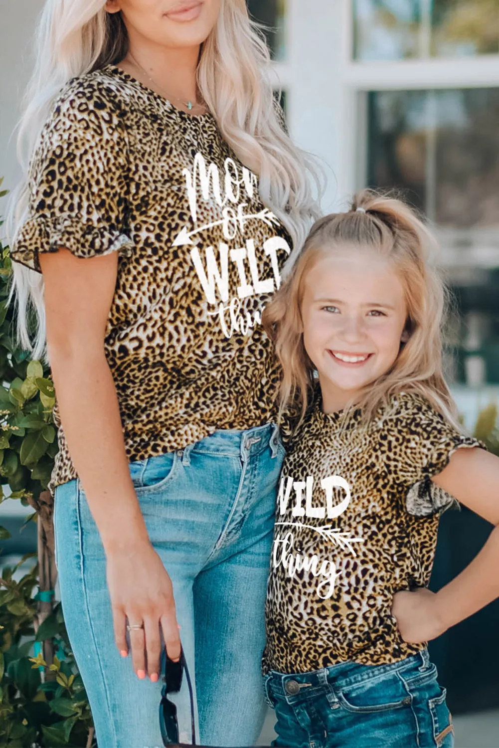 Family Matching Leopard Letter Print Ruffled Short Sleeve Girl's Top