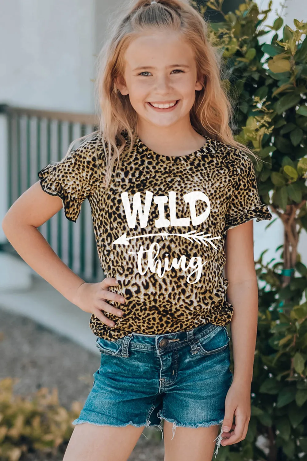 Family Matching Leopard Letter Print Ruffled Short Sleeve Girl's Top