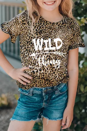 Family Matching Leopard Letter Print Ruffled Short Sleeve Girl's Top