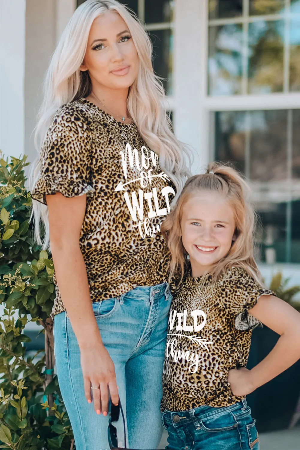Family Matching Leopard Letter Print Ruffled Short Sleeve Girl's Top