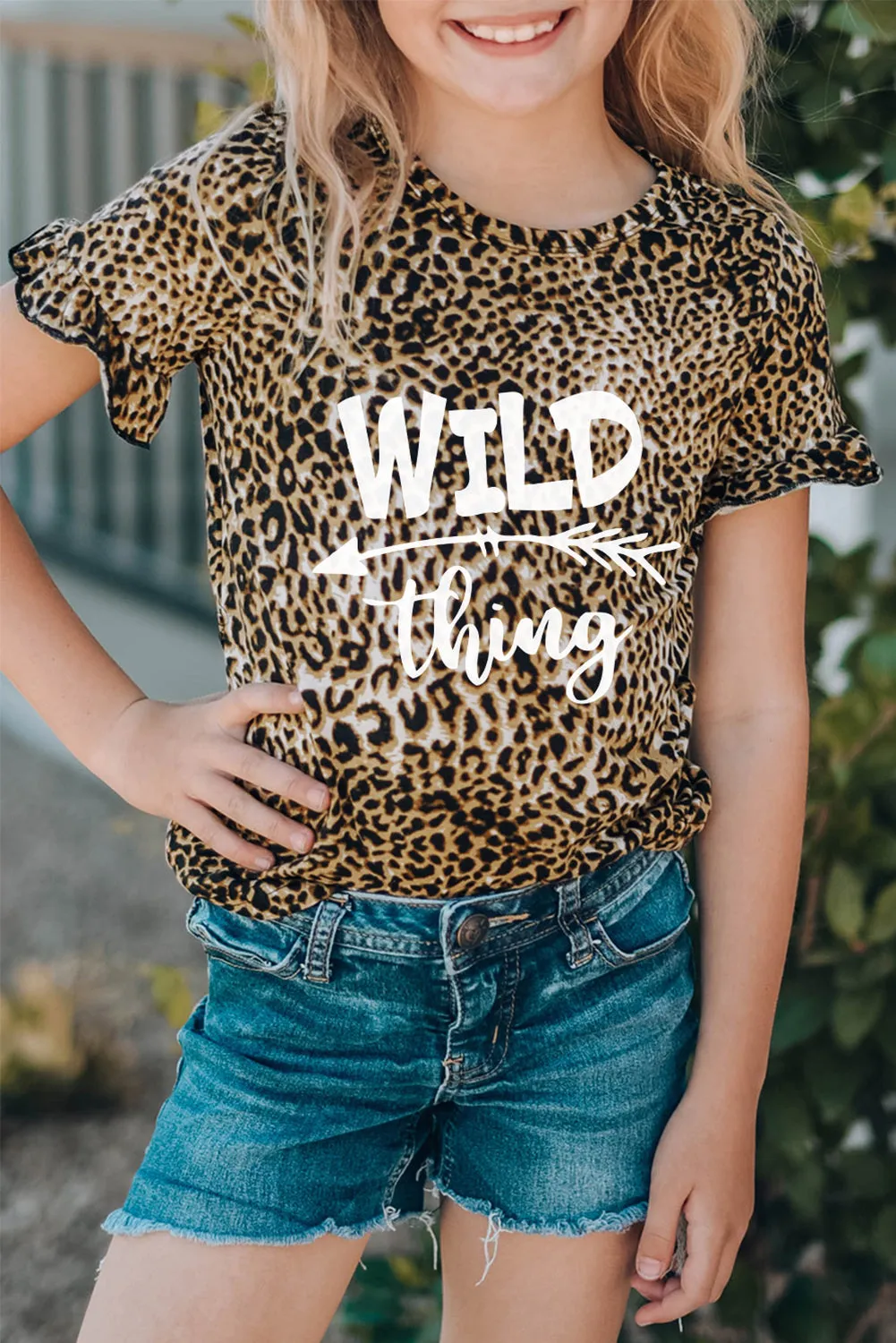 Family Matching Leopard Letter Print Ruffled Short Sleeve Girl's Top