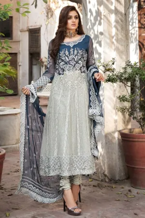 Fancy Eid Frock in Silver and Blue Color #M0033