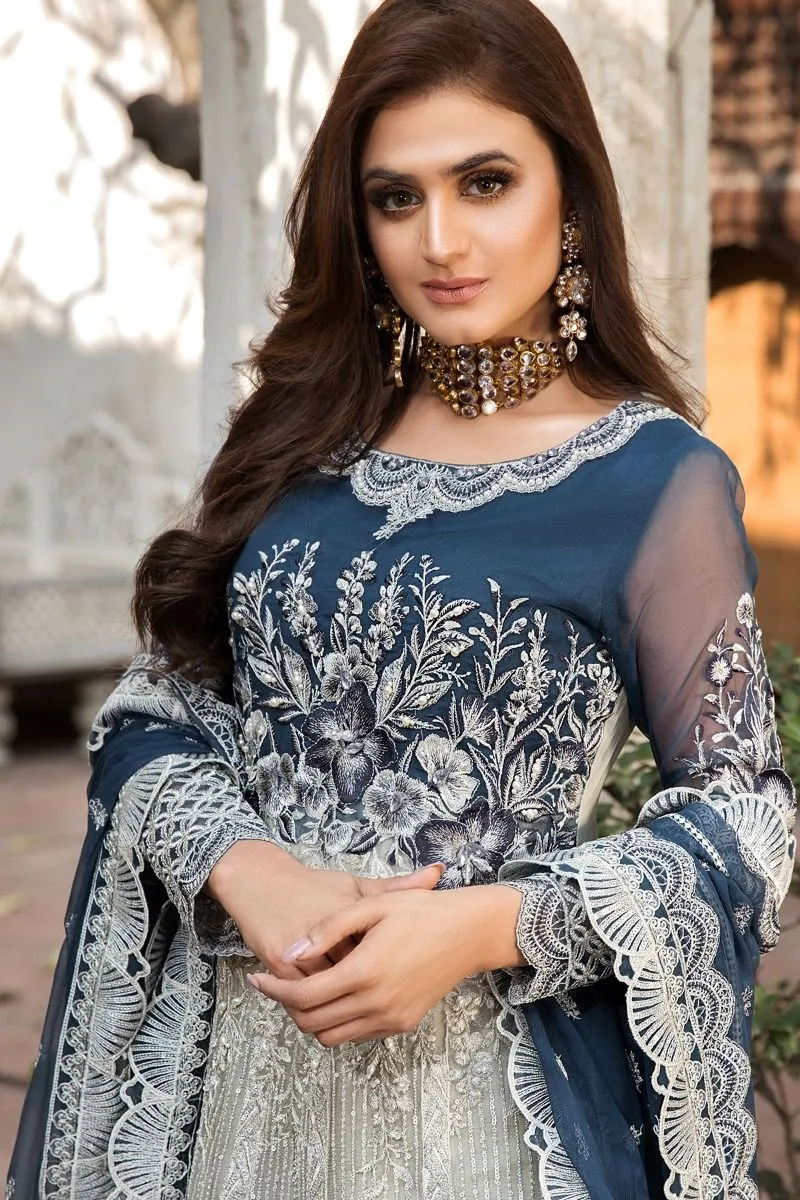Fancy Eid Frock in Silver and Blue Color #M0033