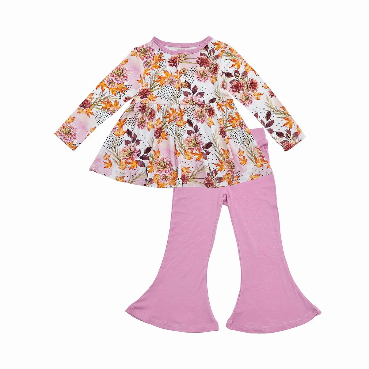 Farrah's Fall Floral Long Sleeve Henley Peplum Bell Bottom Set