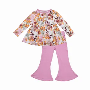Farrah's Fall Floral Long Sleeve Henley Peplum Bell Bottom Set