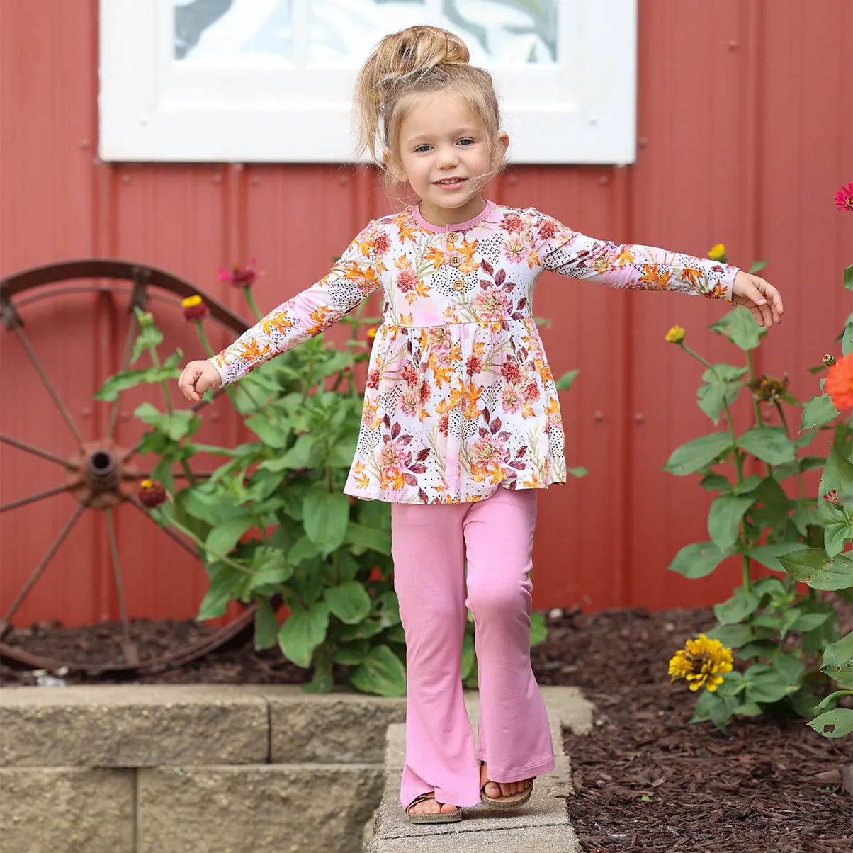 Farrah's Fall Floral Long Sleeve Henley Peplum Bell Bottom Set
