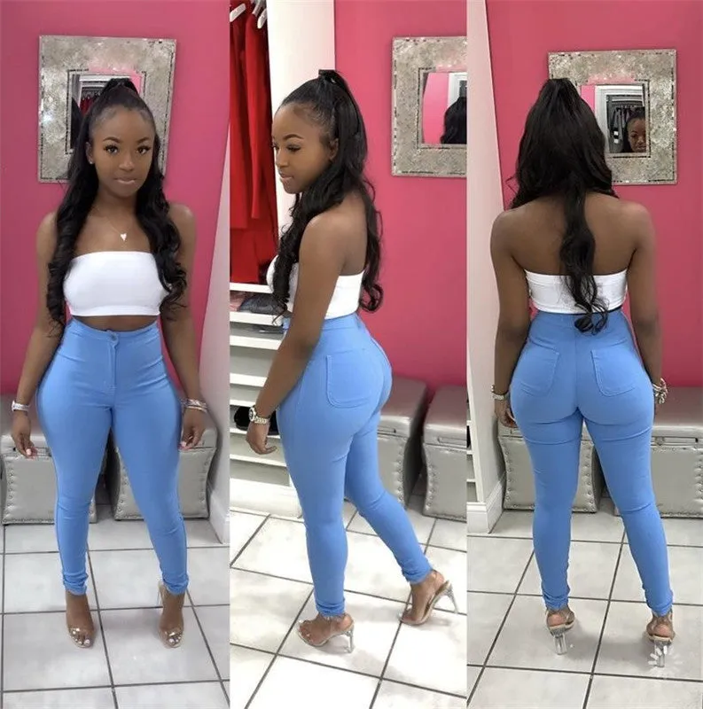 Fashionable Women's Skinny Long Jeans High Waist Pencil Pants
