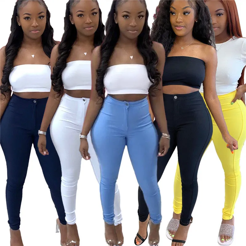 Fashionable Women's Skinny Long Jeans High Waist Pencil Pants