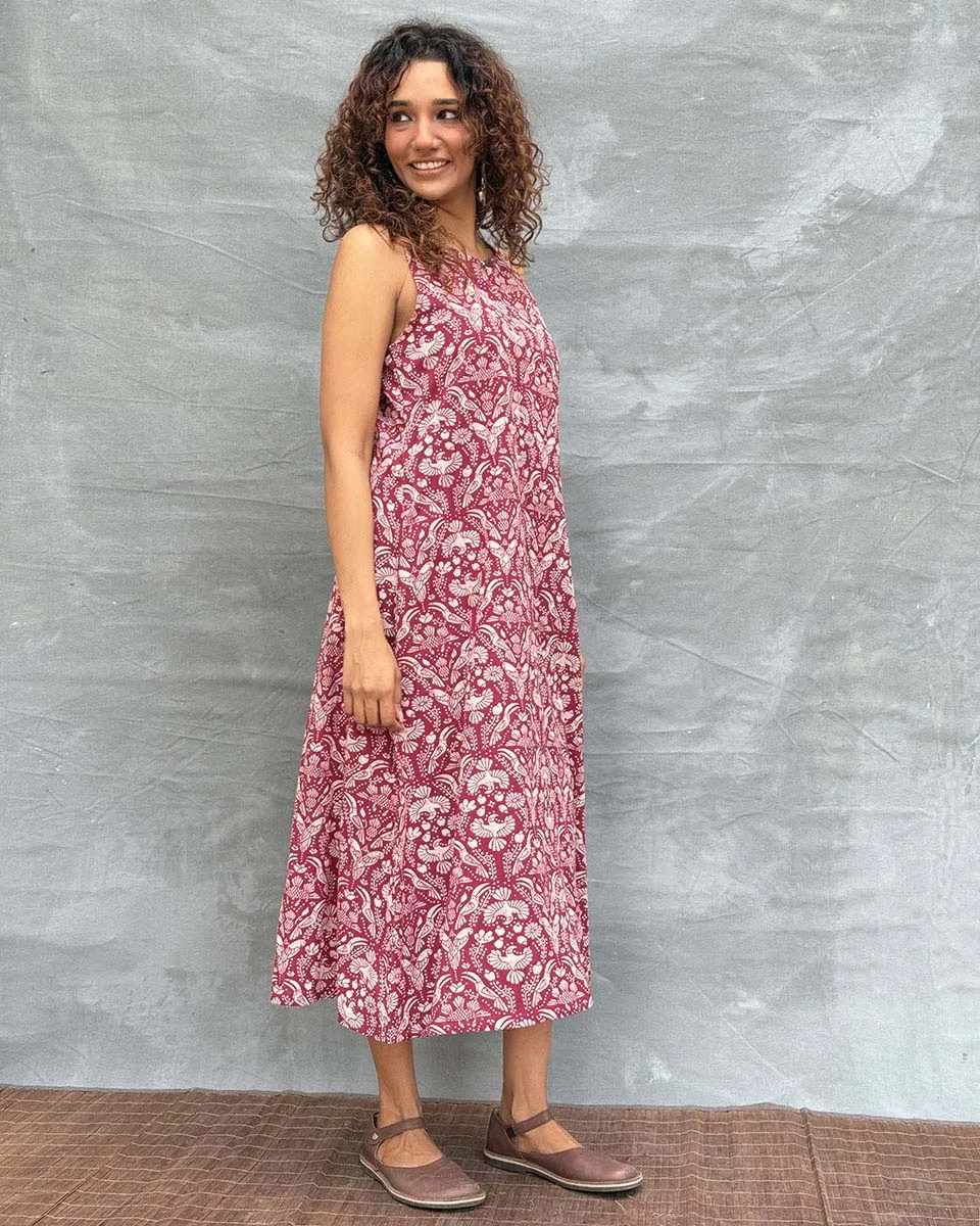Feathered Grace Blockprinted Cotton Dress