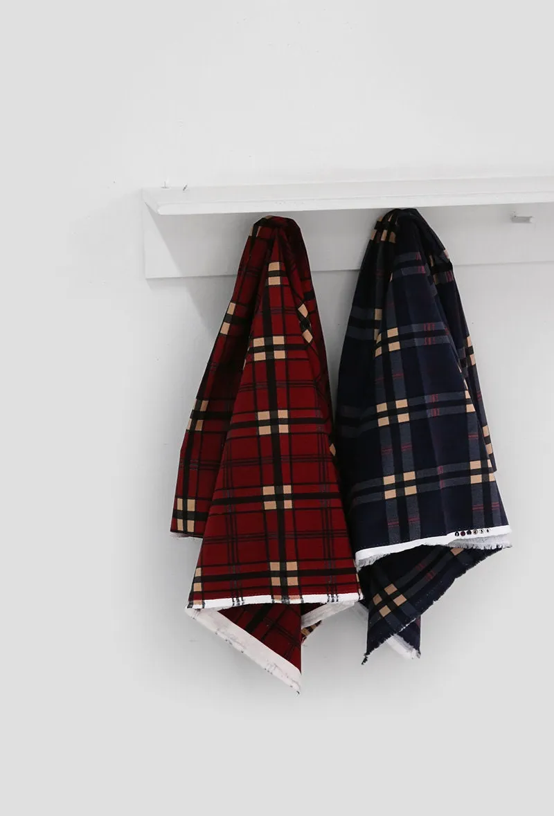 Fine Wale Checkered Cotton Blend Corduroy Fabric, Quality Korean Fabric - Red or Navy - By the Yard /53086