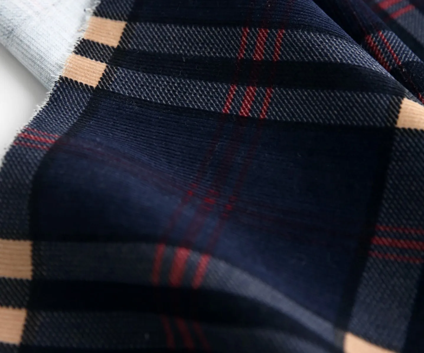 Fine Wale Checkered Cotton Blend Corduroy Fabric, Quality Korean Fabric - Red or Navy - By the Yard /53086