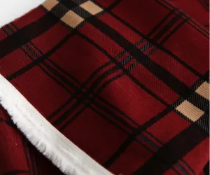 Fine Wale Checkered Cotton Blend Corduroy Fabric, Quality Korean Fabric - Red or Navy - By the Yard /53086