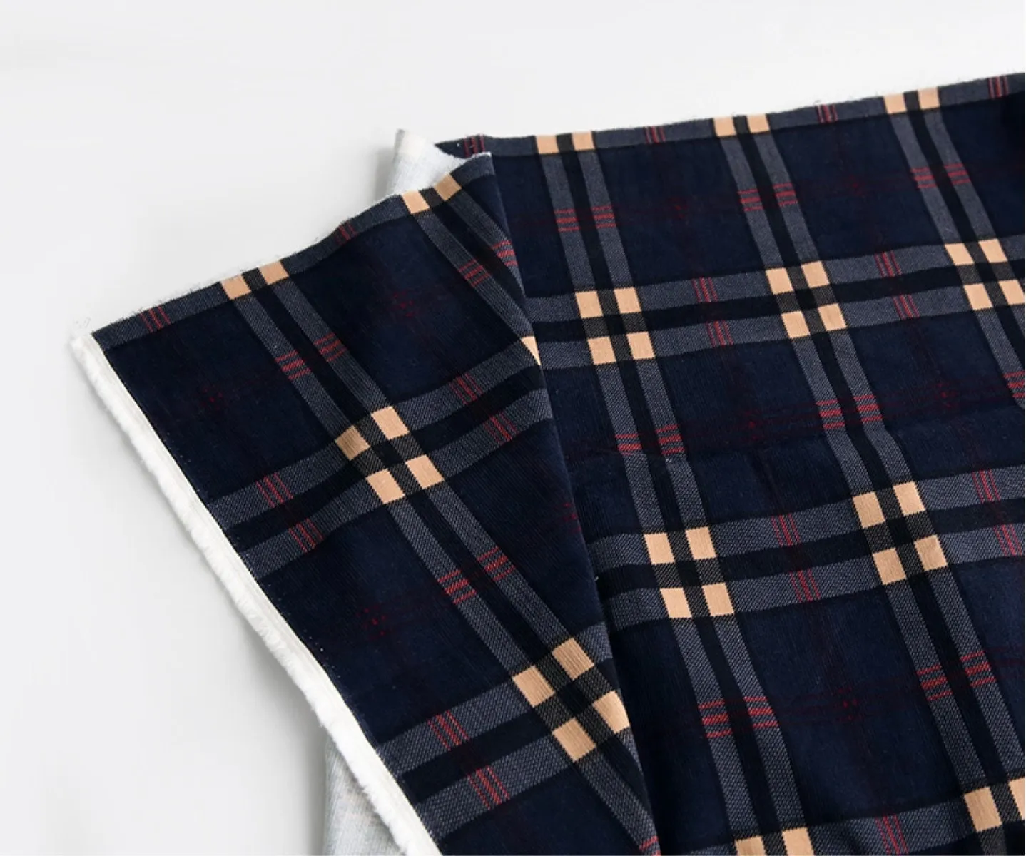 Fine Wale Checkered Cotton Blend Corduroy Fabric, Quality Korean Fabric - Red or Navy - By the Yard /53086