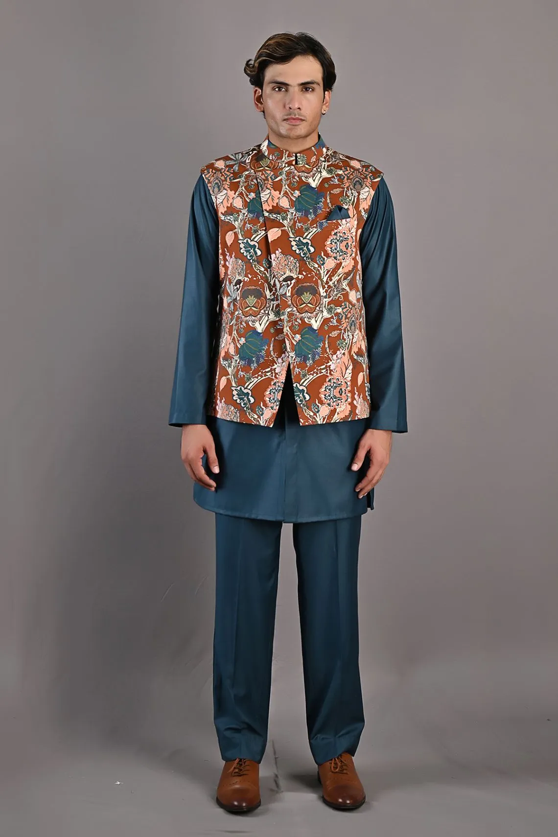 Fiore Multi Printed Nehru Jacket with Kurta Set