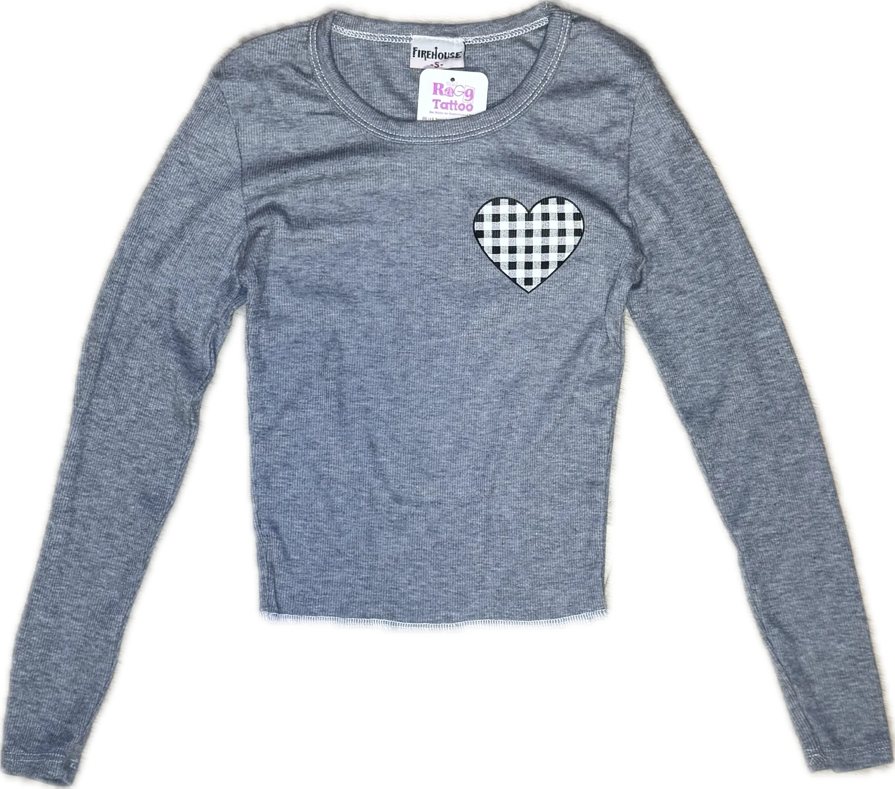 FIREHOUSE- Checkered Bow Longsleeve Shirt (heather grey)