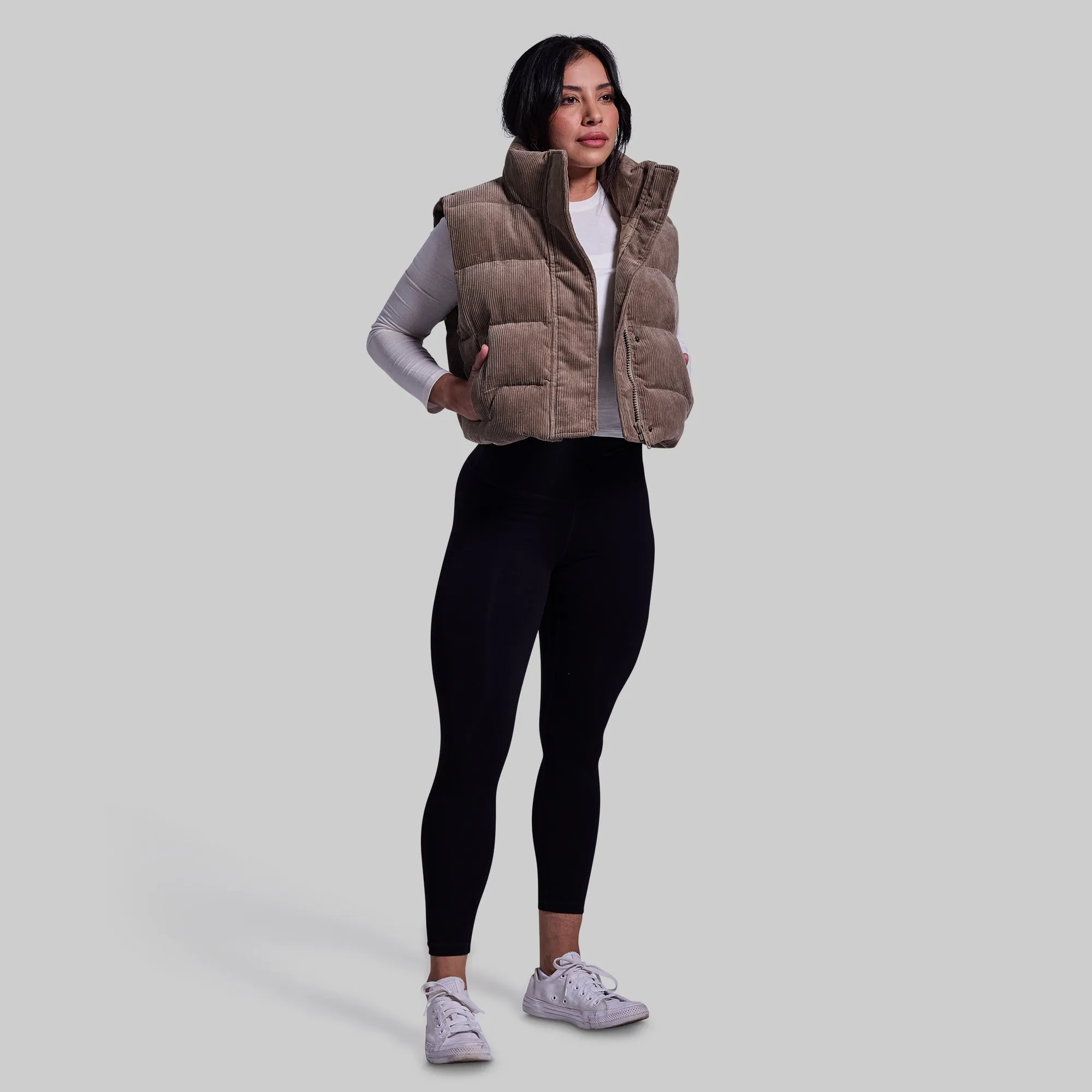 Fireside Cropped Corduroy Puffer Vest (Elephant)