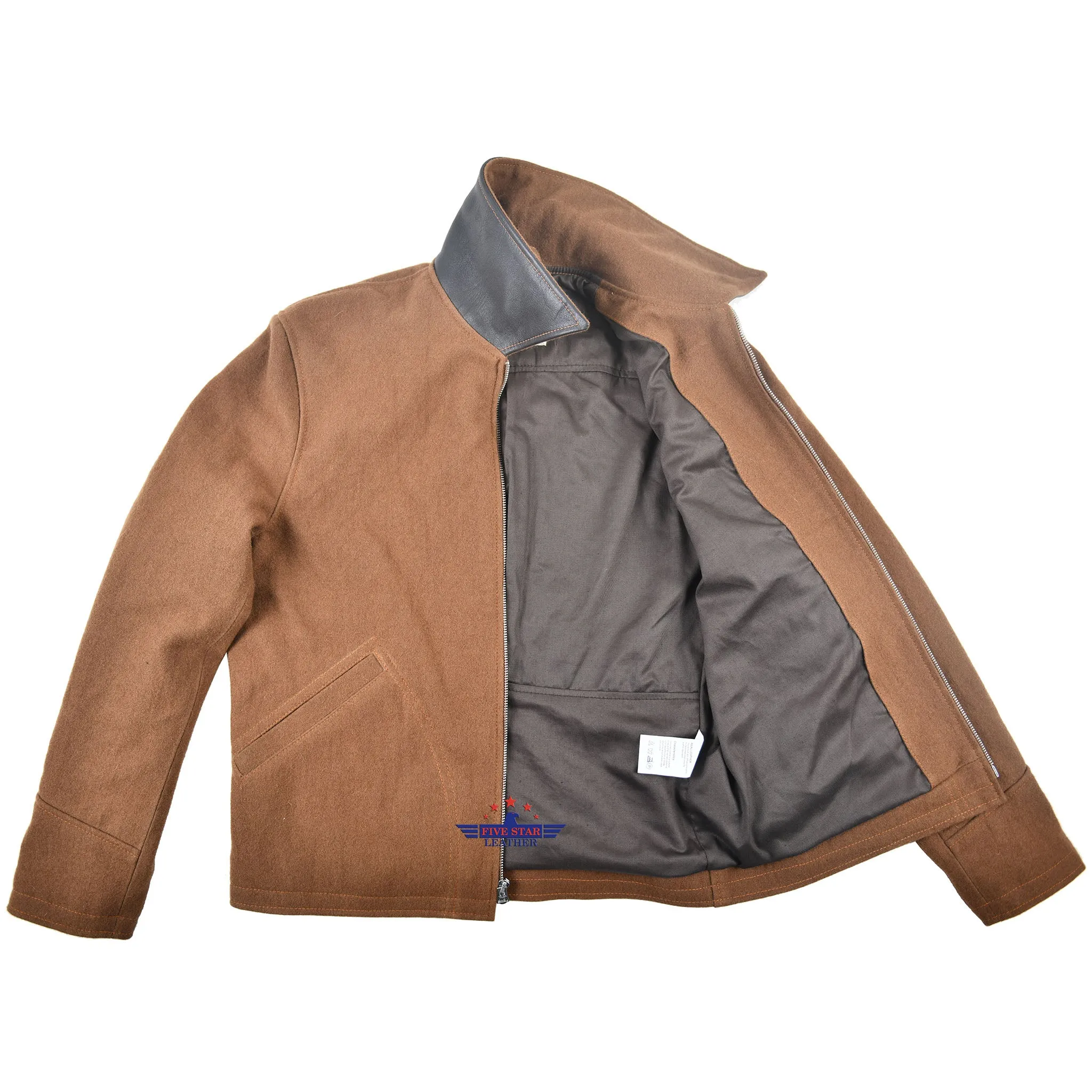 FiveStar leather 40s Style Men Sports Jacket Wool Fabric